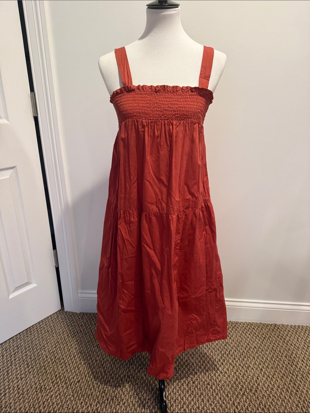 ASOS Rust Red Smocked Strap Midi Dress